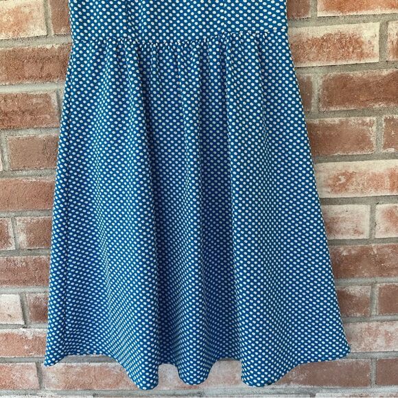 Maeve Anthropologie Fit Flare Textured Polka Dot Dress Women’s XS Blue White - Picture 3 of 8